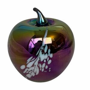 Carnival Glass Iridescent Art Glass Apple Paperweight | Hand Blown Glass
